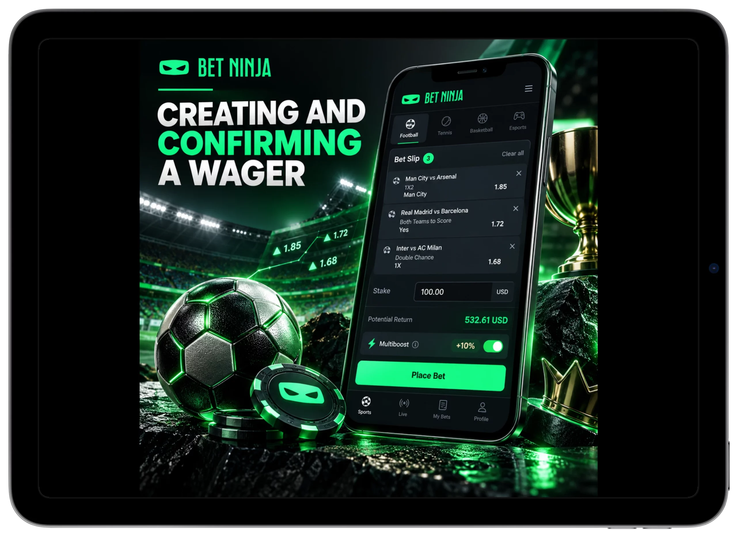 BetNinja Canada Creating and Confirming a Sports Wager on Bet Slip