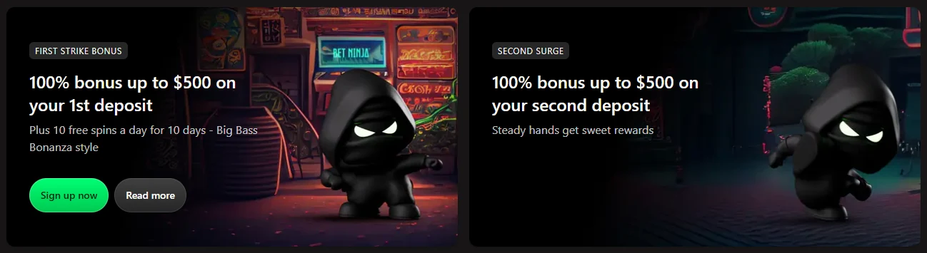 BetNinja First Strike Bonus 100% up to $500 Deposit Match and Free Spins Canada