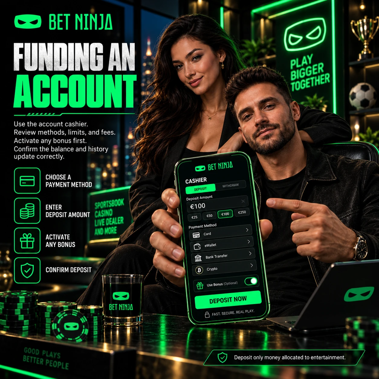 BetNinja Casino Canada Cashier Interface with Deposit Methods and Interac Banking