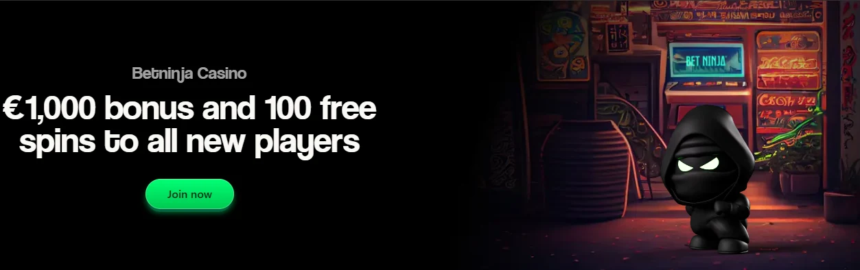 BetNinja Canada Mobile Casino Arcade Banner with Welcome Bonus and Free Spins