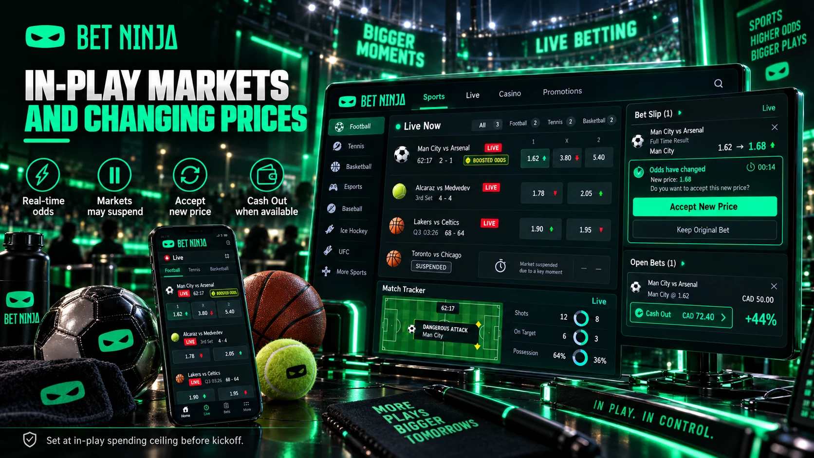 BetNinja Canada In-Play Live Betting Markets and Changing Odds Tracker