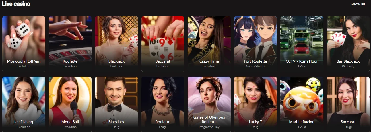 BetNinja Canada Live Casino Lobby with Real Dealers Roulette and Blackjack