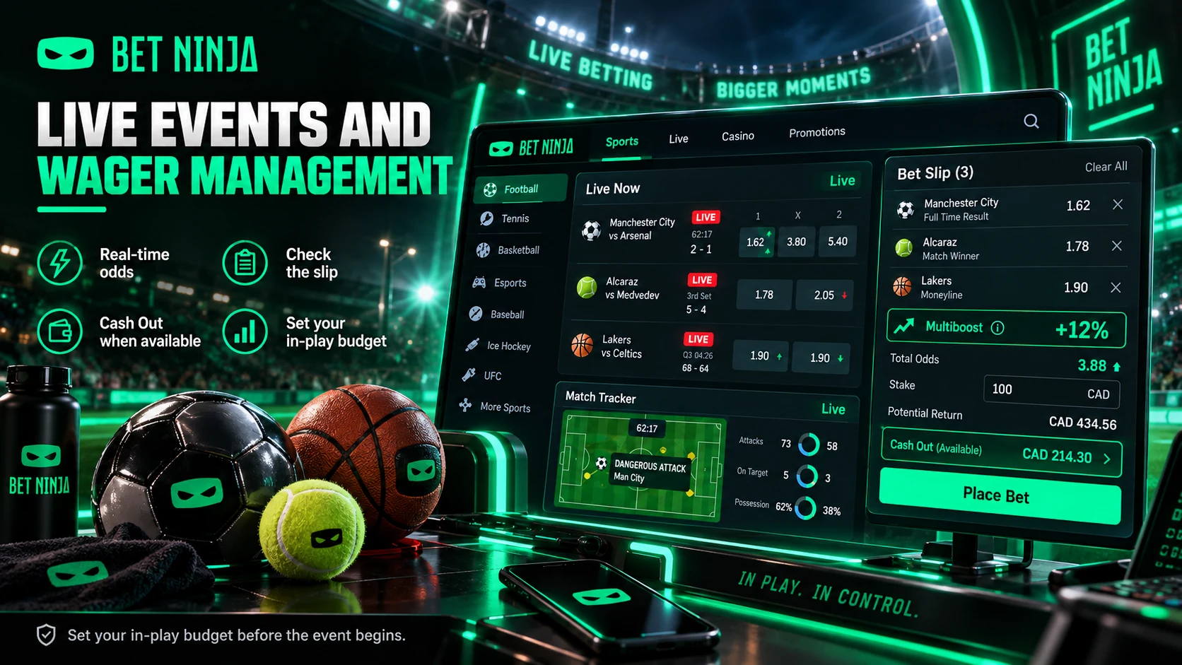 BetNinja Canada Live In-Play Betting Events and Wager Slip Management