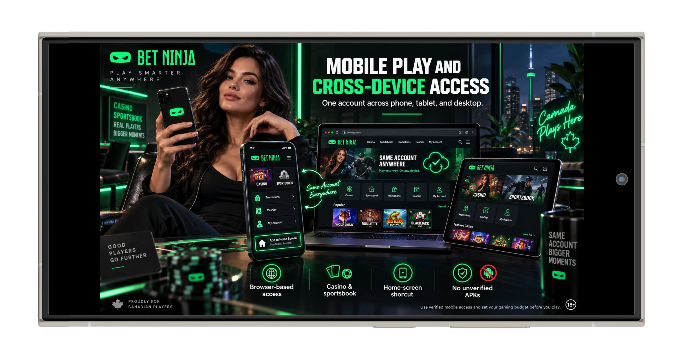 BetNinja Canada Mobile Play and Cross-Device Access on Phone, Tablet and Desktop