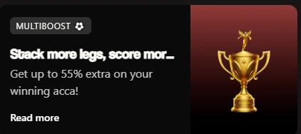 BetNinja Sportsbook Multiboost Acca Accumulator Reward Card