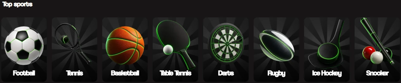BetNinja Sportsbook Canada Categories and Sports Menu with Neon Icons
