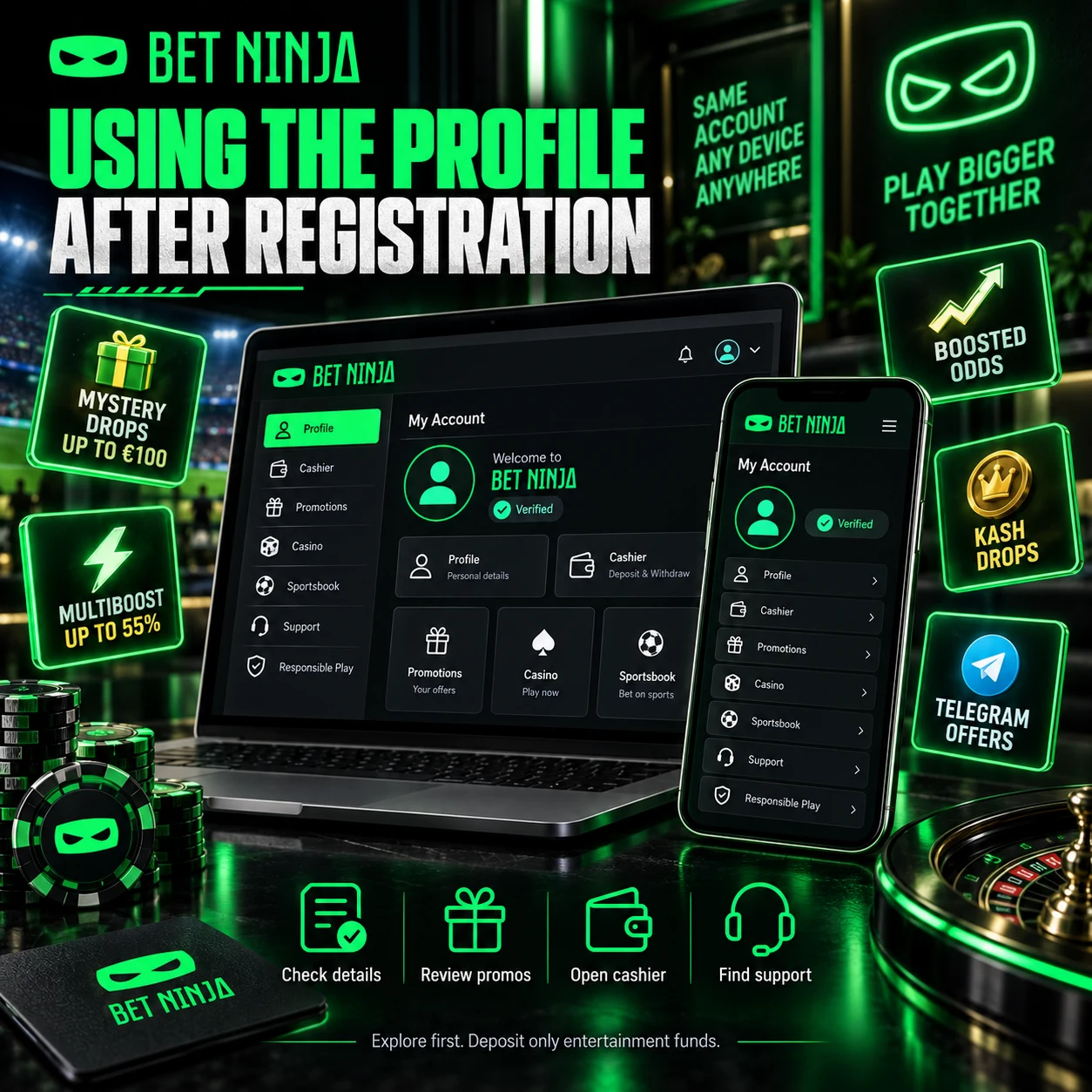 BetNinja Canada Using the Profile After Registration with Casino and Sports Controls